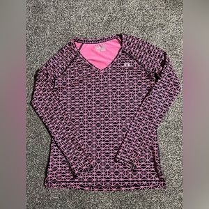 Under Armour Shirt Top Women's Size Small Black Pink Geometric Long Sleeve